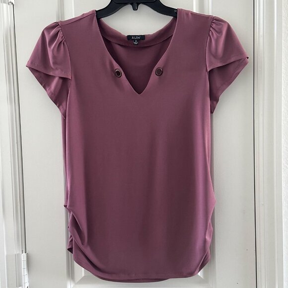 AUW Mauve Cap Sleeve V-Neck Blouse With Button Accent Womens Size M - Picture 1 of 8